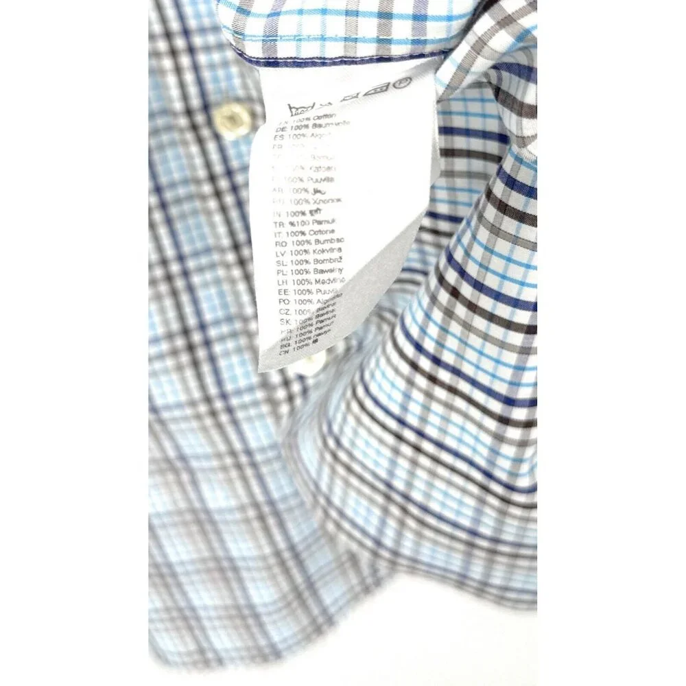 Eton Shirt Mens Blue Brown Check Contemporary Button Up Long Sleeve 41 16 - Picture 3 of 5